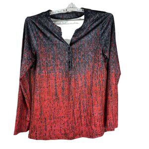 Womens Red & Black Gradient Long-Sleeve Henley Shirt Size M